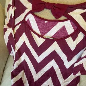 Chevron Patterned Women's Top - Burgundy and Cream